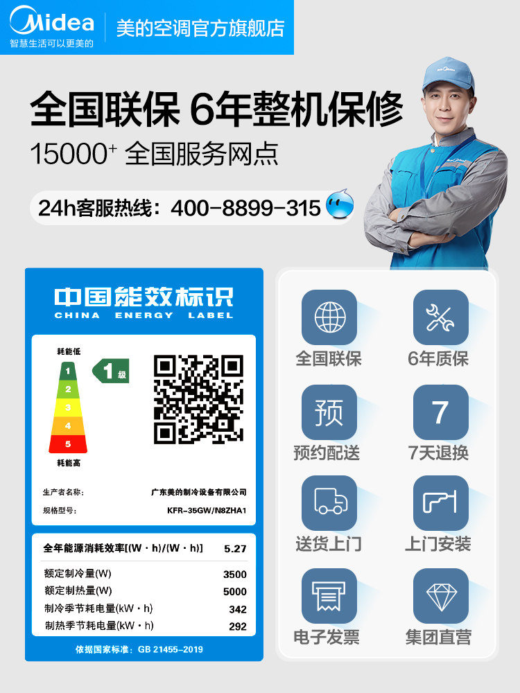 美的大1.5匹p酷金冷暖两用空调 美的建园空调