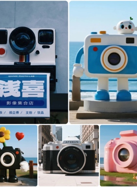 玻璃钢仿真照相机雕塑定制网红拍立得相机照相馆户外大型拍摄道具