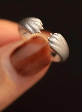 招财转运萌虎戒指女小众设计可调节本命年2025年insS925纯银磨砂