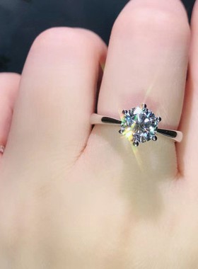 莫桑戒指六爪1克拉结婚戒指女求婚钻戒轻奢小众女款开口S925纯银