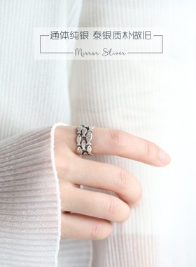 S925纯银可爱游鱼手工戒指小众指环个性女旗袍汉服复古开口可调节