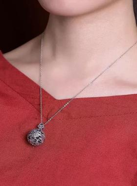 S925纯银香囊球挂件项链祥云吊坠镂空可打开香薰球香丸女款复古风