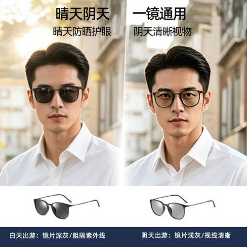 CAPONI纯钛偏光墨镜男开车驾驶防紫外线日夜两用变色近视太阳眼镜 - 图1
