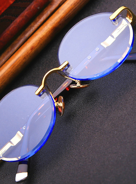 蓝色水晶石头无框天然合成太阳镜