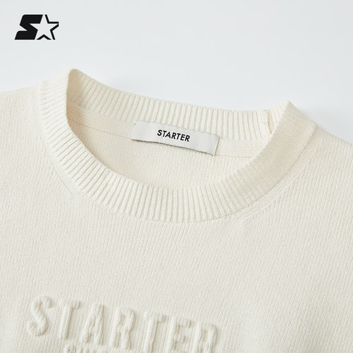 STARTER针织衫2025秋季新款收腰白色logo短款泡泡袖短袖上衣女 - 图3