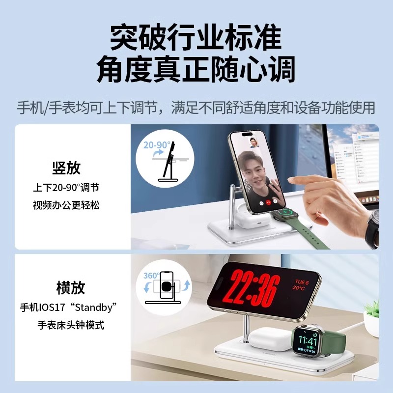 绿联三合一无线充电器MFi认证适用苹果15手机iwatch手表iPhone14promax13耳机magsafe磁吸MFM15W快充支架底座 - 图3