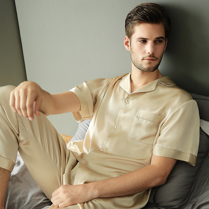 蕾恰100%真丝男夏季情侣短袖睡衣 蕾恰睡衣/家居服套装