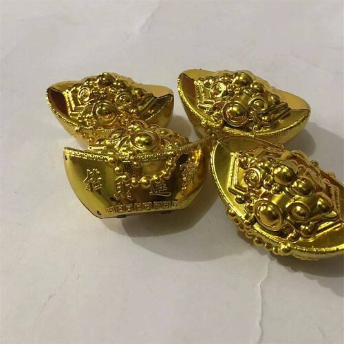 潮汕中秋节庆折塔折花篮装饰空心黄金色元宝塑料仿真元宝摆件用品 - 图0