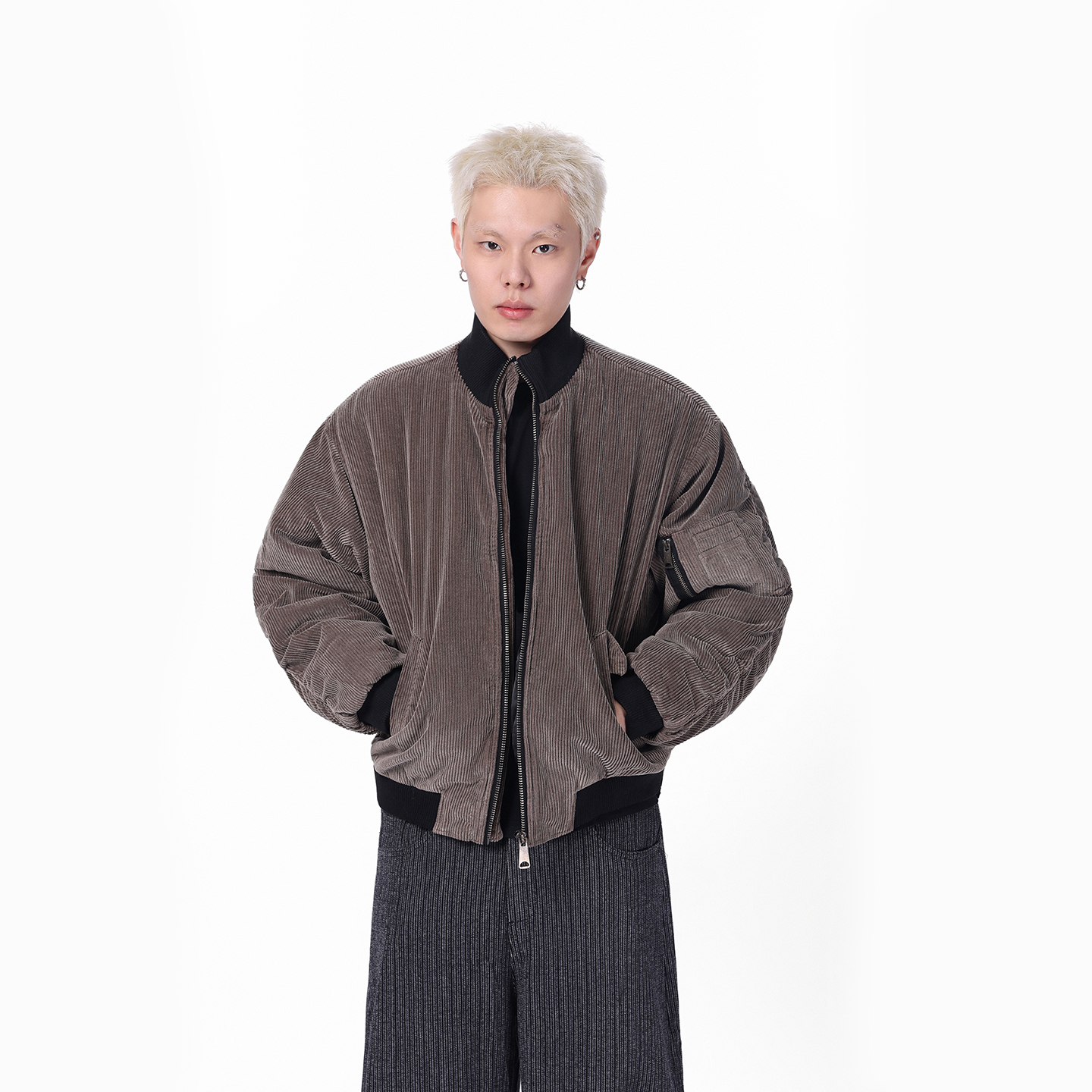 CLAEFON 美式复古bomber灯芯绒夹克棉服水洗做旧男飞行员外套棉衣 - 图0