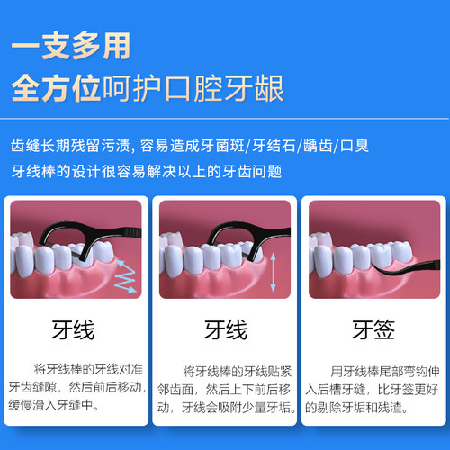 齿点竹炭牙线10盒便携随身装牙线棒家庭装超细扁线弓形牙签500支 - 图1