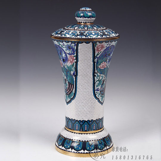 北京特色手工艺景泰蓝花瓶铜胎掐丝珐琅15寸凤尾罐奖杯尊收藏礼品