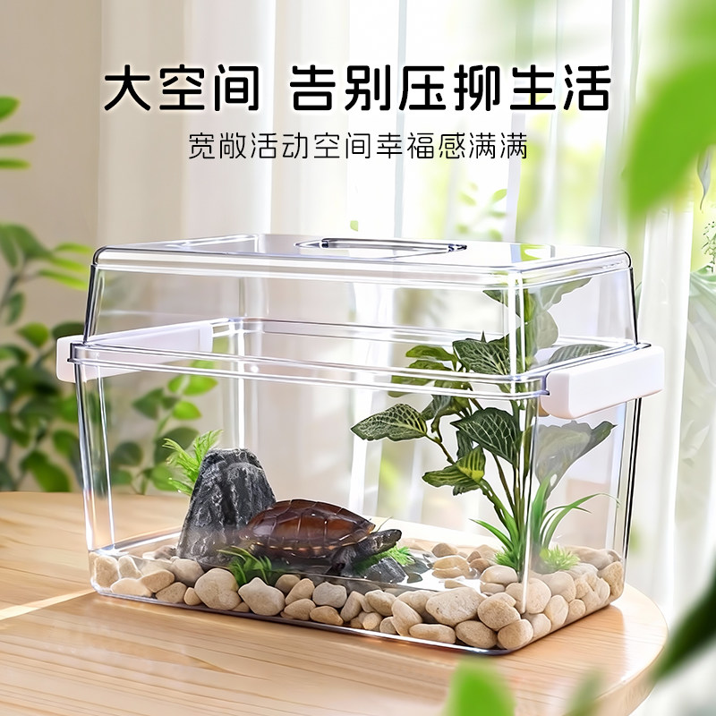 龟缸乌龟饲养缸生态高透水陆养龟箱透明塑料方形带盖小乌龟养殖箱,淘宝优惠券,粉丝福利购,淘宝优惠卷