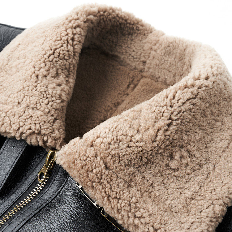 真皮皮毛一体男装冬季新款短款翻领飞行夹克加厚绵羊皮机车外套,淘宝优惠券,粉丝福利购,淘宝优惠卷