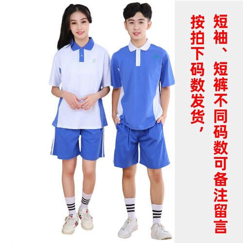 深圳校服套装中学生高中生初中夏季短袖短裤男女蓝白校裤春季裤子 - 图0