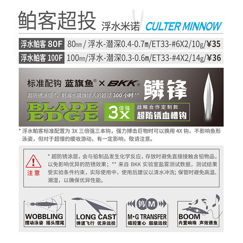 新品蓝旗鱼弹道鲌客超投浮水浅潜米诺高背滚摆泳姿翘嘴鳜鱼鳡鱼 - 图0