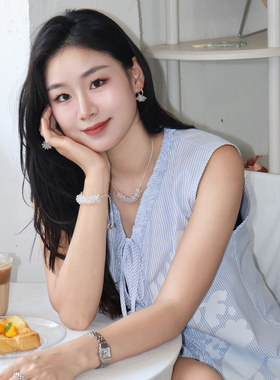 穗澜夏季白水晶项链戒指耳环套装