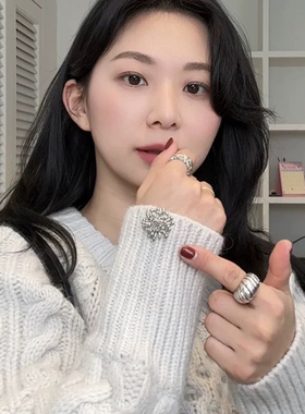 博主同款复古小众牛角包戒指