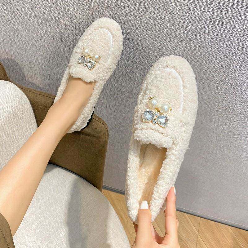 潮牌2024冬新款厚底毛毛鞋女外穿百搭羊羔毛豆豆鞋加绒水钻棉瓢鞋,淘宝优惠券,粉丝福利购,淘宝优惠卷