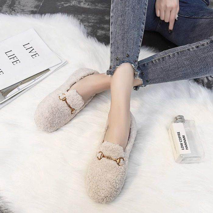 厚底一脚蹬毛毛鞋女2024冬季新款外穿加绒豆豆鞋舒适加厚保暖棉鞋,淘宝优惠券,粉丝福利购,淘宝优惠卷