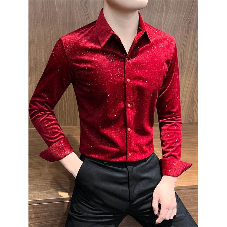 高端轻奢烫钻衬衫男士长袖春季2025新款痞帅潮牌休闲衬衣男款,淘宝优惠券,粉丝福利购,淘宝优惠卷
