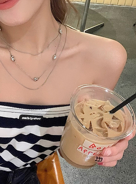 蛇骨链多层次项链女钛钢豆豆吊坠