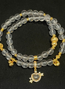 多宝白水晶双圈珠串手链女925银