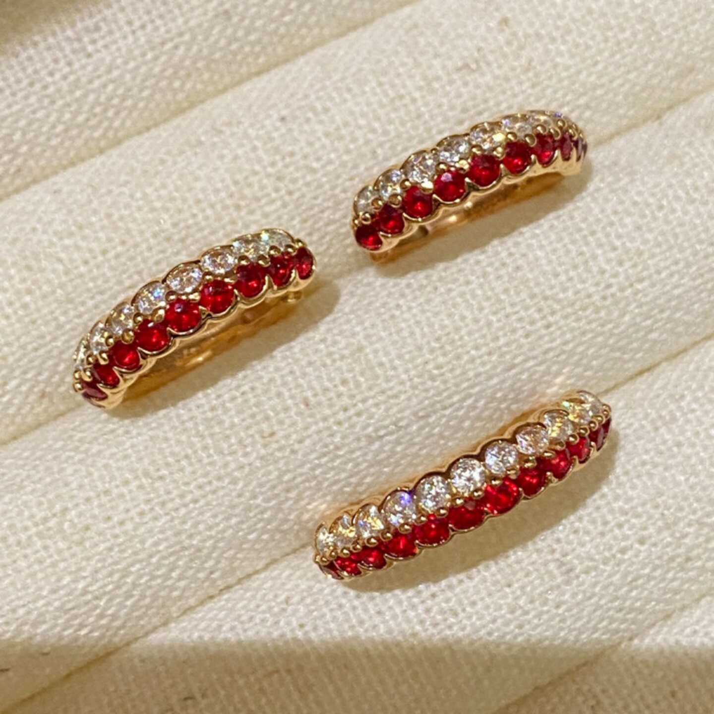Double row half set ruby two color row diamond ring 925