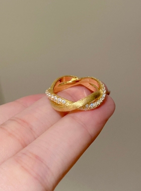 旋转莫比乌斯半钻拉丝戒指925银