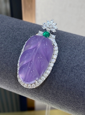 天然冰种紫玉髓叶子吊坠项链925