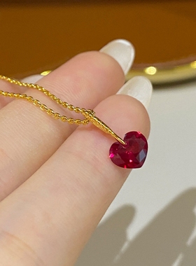 红刚玉小爱心项链女925银樱桃红