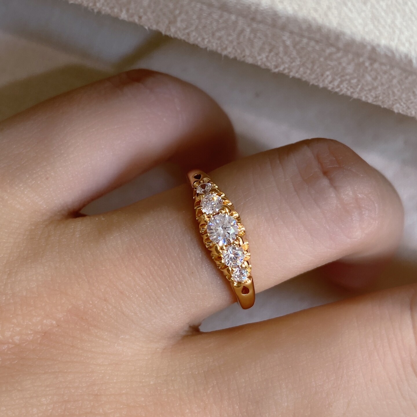Antique style five stone diamond ring tail ring 925 silver