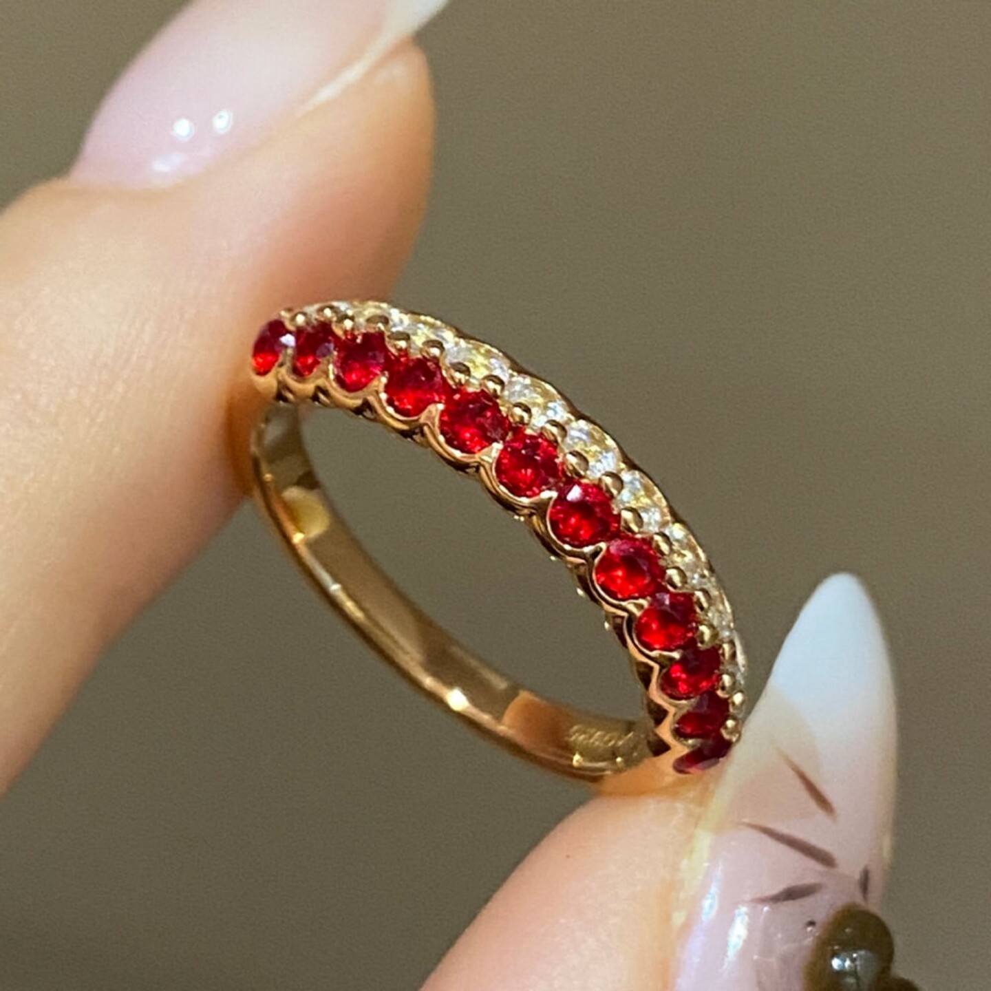 Double row half set ruby two color row diamond ring 925