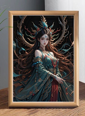 敦煌女娲补天观世音菩萨相框轻奢摆件画像照片玄关中堂画像摆台