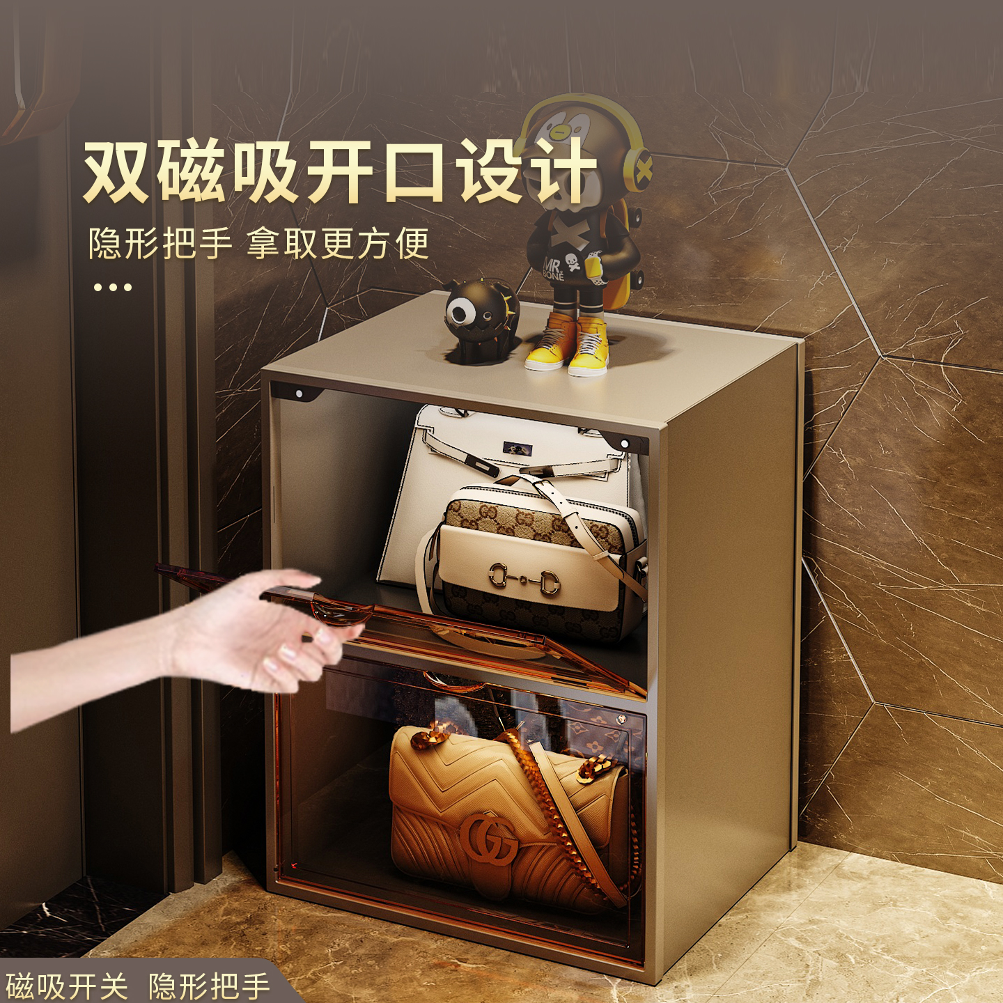 包包放置架收纳神器省空间落地展示收纳柜防尘盒衣柜小包包置物架 - 图0