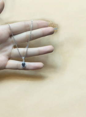 天然蓝宝石项链纯银宝石黑色国标s925镶嵌电镀18k金工艺送女友