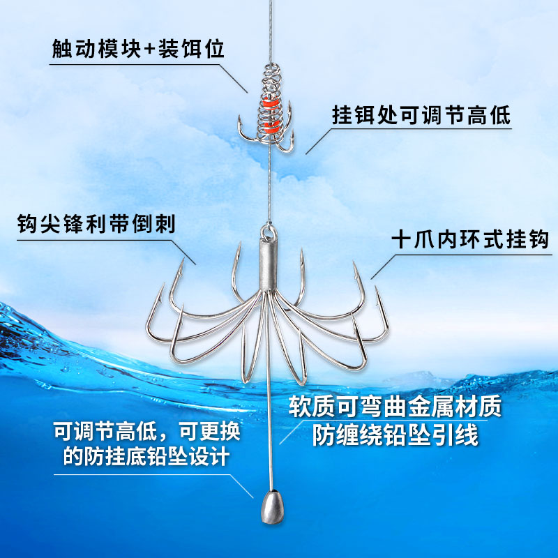 锚钩十爪钩我爱发明自动钓鱼钩器神器锚鱼钩抽钩挂鱼钩伞钩套装-图2