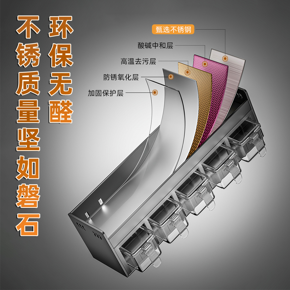 厨房调料盒置物架壁挂免打孔多功能调味架厨房家用不锈钢组合套装 - 图1