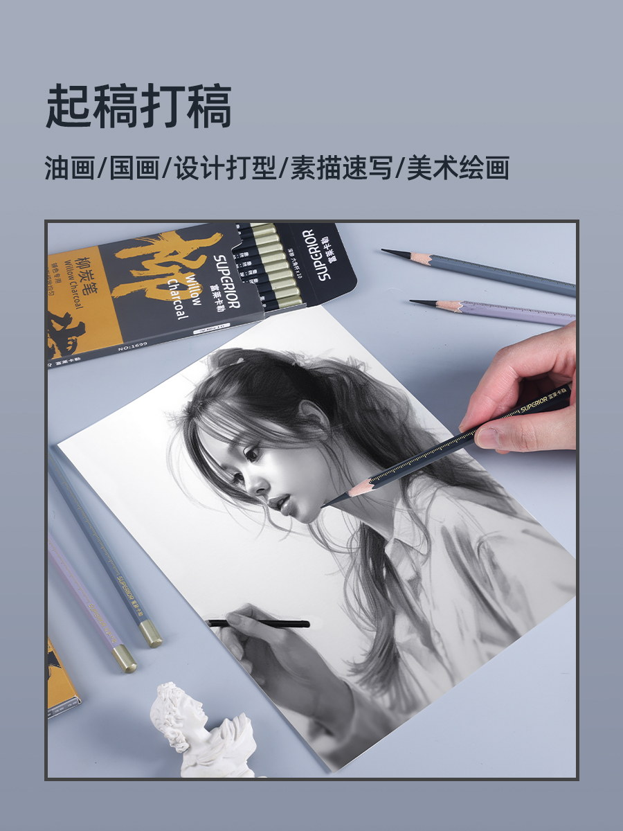 柳炭笔柳碳条美术生专用素描起稿炭精条软性碳棒炭条棉柳木炭条瑞蒙特柳炭笔打型国画木炭条速写柳木碳笔全碳 - 图2