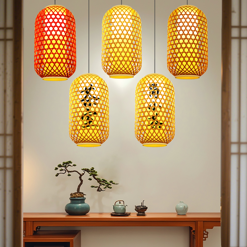 中式竹编灯笼新款2025吊灯火锅店印字古风编织竹子灯罩户外防晒 - 图2