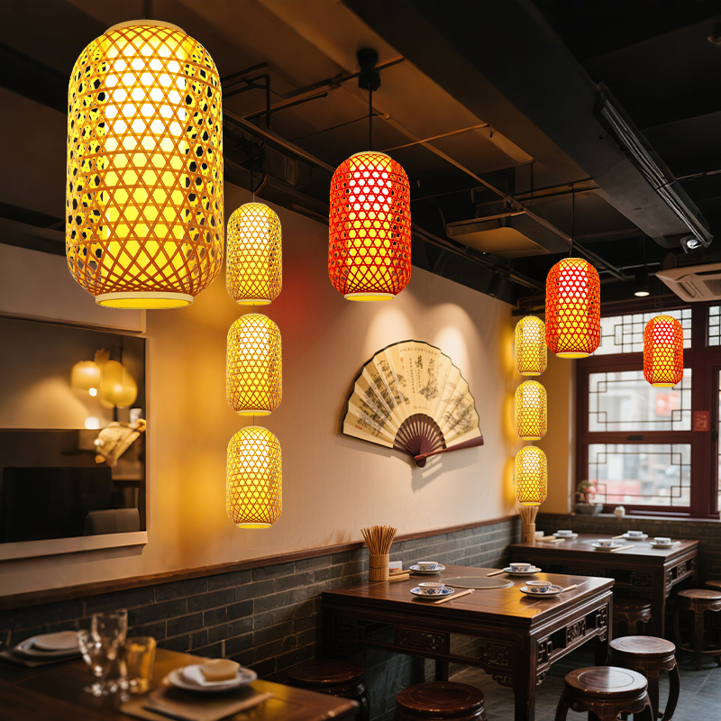 中式竹编灯笼新款2025吊灯火锅店印字古风编织竹子灯罩户外防晒 - 图3