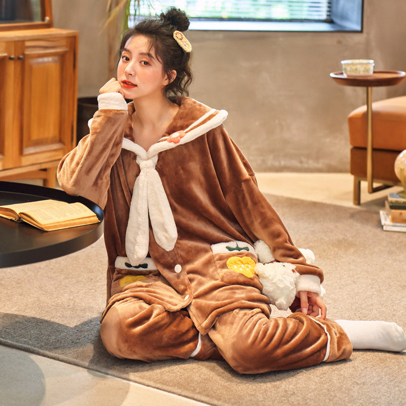 秋冬季卡通珊瑚绒加绒秋冬款睡衣 群群优品睡衣/家居服套装