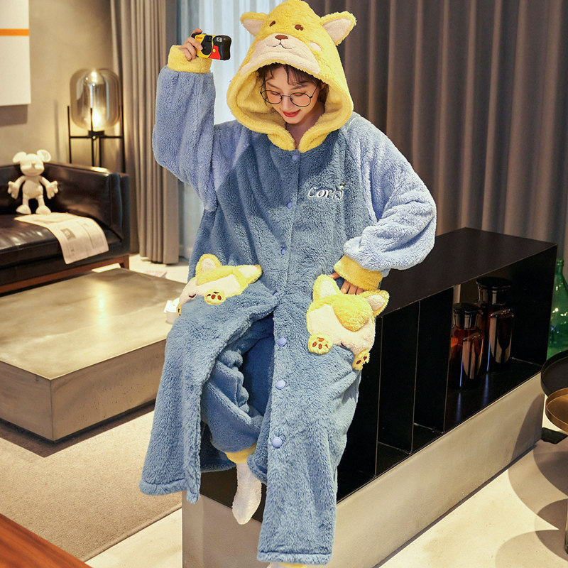 青年女士长袍珊瑚绒长效锁温睡衣 群群优品睡衣/家居服套装