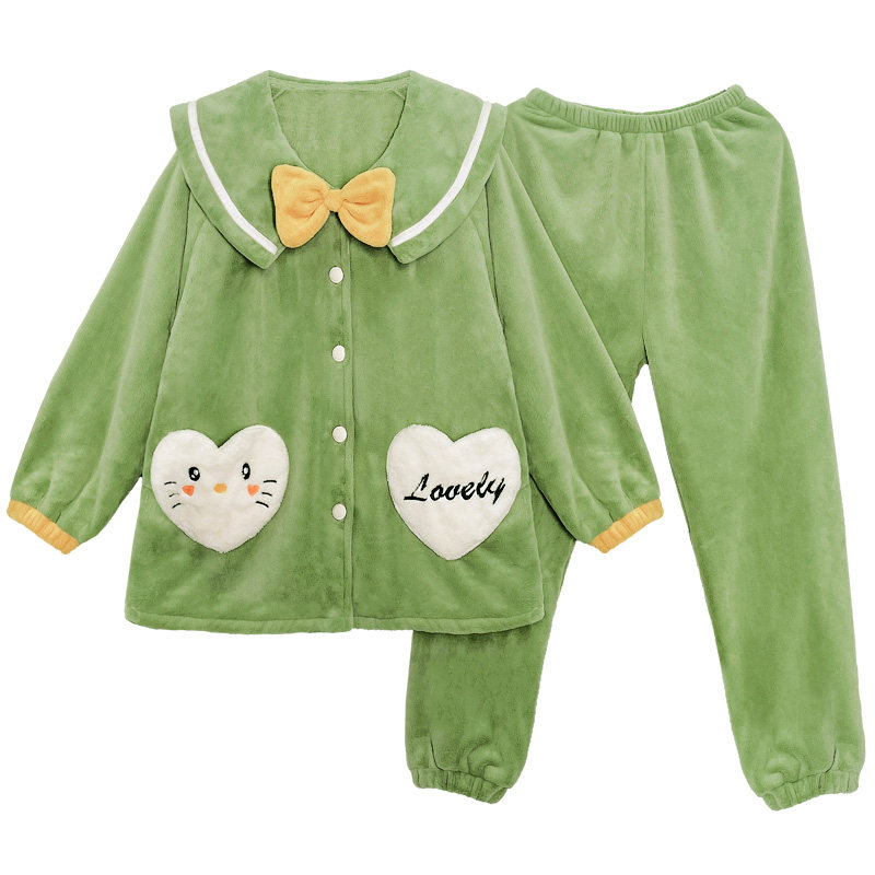 秋冬季卡通珊瑚绒加绒秋冬款睡衣 群群优品睡衣/家居服套装