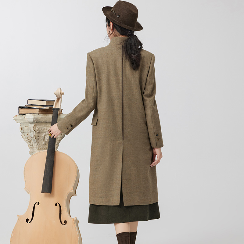 D-HARRY/迪哈利2023冬新款复古保暖百搭黄绿色大衣DH234F96666D - 图1