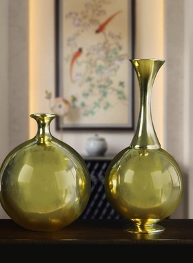 纯铜柳净花瓶插花摆件工艺品