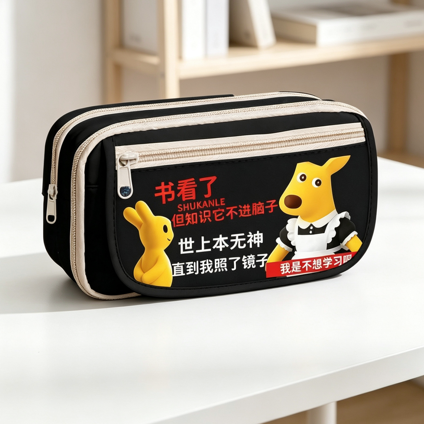 Cartoon kangaroo large capacity multi-layer cute pencil case