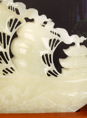 天然玉石一帆风顺玉雕龙帆船摆件