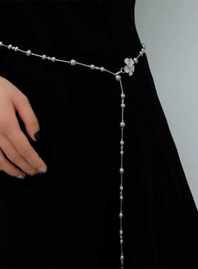 女士珍珠腰链女配裙子装饰高级感女款连衣裙收腰链条腰带高端配
