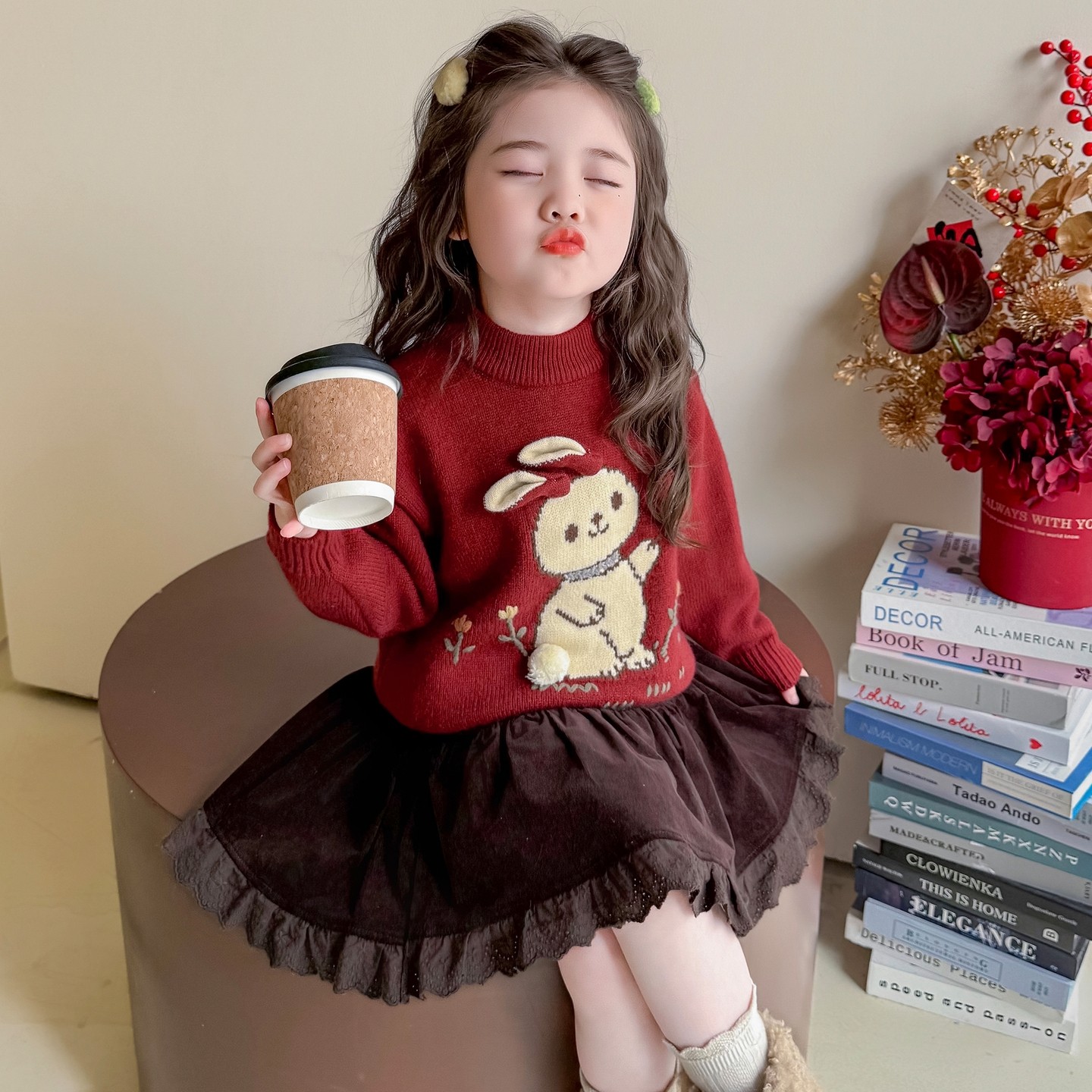 女童红色毛衣2025新款冬季加厚儿童针织毛线衣宝宝冬装内搭打底衫,淘宝优惠券,粉丝福利购,淘宝优惠卷