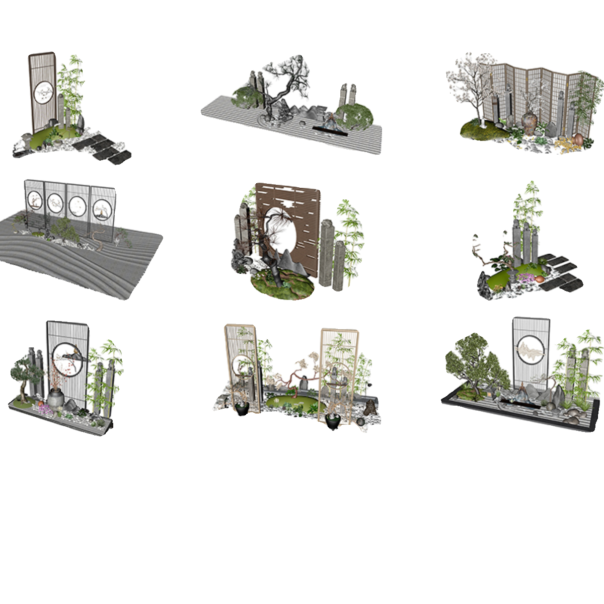 C4D FBX STL OBJ SU庭院植物建筑假山屏风隔断竹子石柱假山3D模型 - 图2